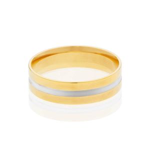 Aliança Casamento Estilizada Bicolor Ouro 18k