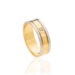 Aliança Ouro 18k Bicolor E Pedra De Diamante