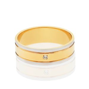 Aliança Ouro 18k Bicolor E Pedra De Diamante