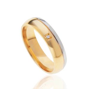 Aliança Ouro 18k Bicolor E Diamante Confort