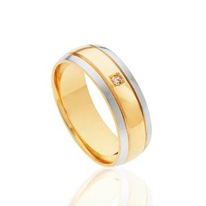 Aliança Ouro 18k Bicolor E Diamante Max Confort