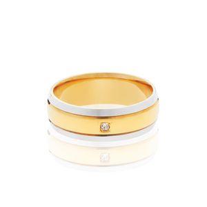 Aliança Ouro 18k Bicolor E Diamante Max Confort
