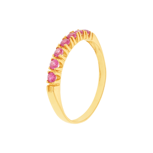 Anel Meia Aliança De Ouro 18k Com Zircônias Rosas