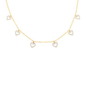 Colar Chocker De Ouro 18K Corações Com Pedras 45cm