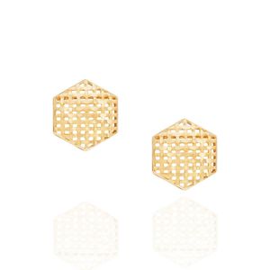 Brinco De Ouro 18k Hexágono Liso