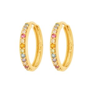 Brinco Argola De Ouro 18k Com Zircônias Coloridas