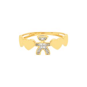 Anel De Ouro 18k Menino com Corações e Zircônias