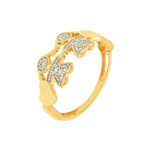 Anel De Ouro 18k Meninas com Corações e Zircônias