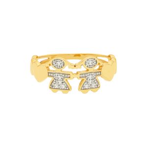 Anel De Ouro 18k Meninas com Corações e Zircônias