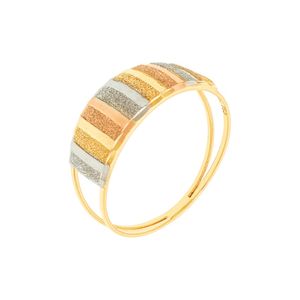 Anel De Ouro 18k Chapa Tricolor Diamantada