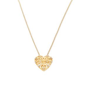 Pingente De Ouro 18k Coração Com Detalhe de Folhas e Zircônias