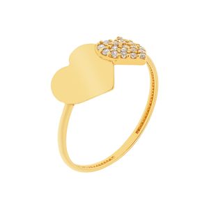 Anel De Ouro 18k Coração Duplo com Zircônia