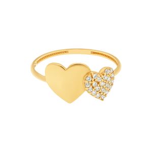 Anel De Ouro 18k Coração Duplo com Zircônia