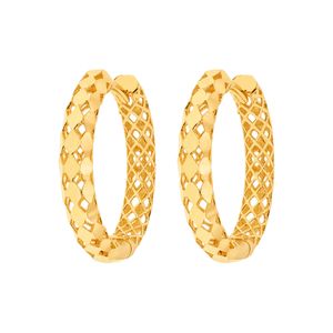 Brinco De Ouro 18K Argola Vazada com Detalhes em Losango