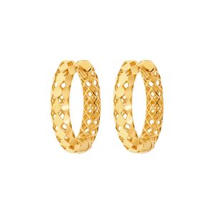 Brinco De Ouro 18K Argola Média Vazada com Detalhes em Losango
