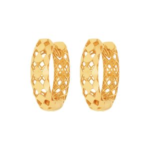 Brinco De Ouro 18K Argola Pequena Vazada com Detalhes em Losango