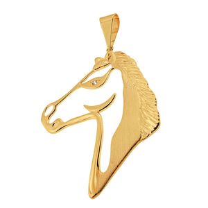 Pingente De Ouro 18k Cavalo Vazado 40MM Com Zircônia