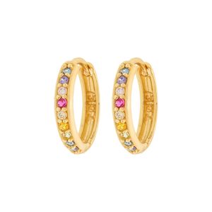 Brinco Argola De Ouro 18K Com Pedras Coloridas de Zircônia