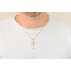 Pingente Cruz De Ouro Bicolor 18k Quadrada e Vazada