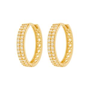 Brinco Argola De Ouro Amarelo 18k Com Zircônia 15mm