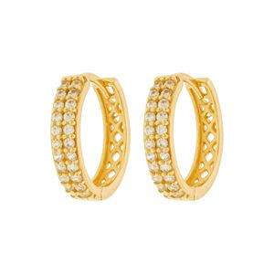 Brinco Argola De Ouro Amarelo 18k Cravejada com Zircônia