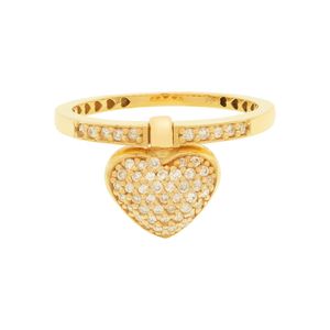Anel De Ouro 18k Coração Pendurado com Zircônias