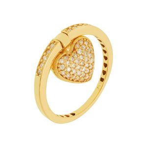 Anel De Ouro 18k Coração Pendurado com Zircônias