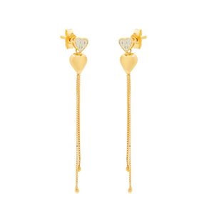 Brinco De Ouro 18K Corações Com Veneziana e Pedras de Zircônia