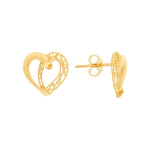 Brinco Coração De Ouro 18k Metade Vazado