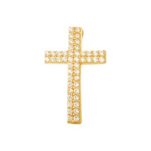 Pingente Cruz De Ouro 18K Com Pedras de Zircônia