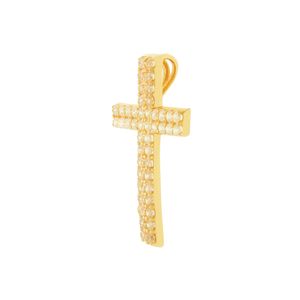 Pingente Cruz De Ouro 18K Com Pedras de Zircônia