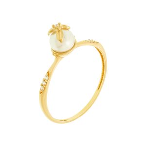 Anel Pérola De Ouro 18K com Pedras de Zircônia