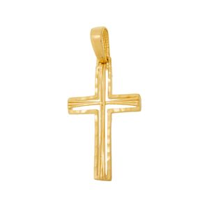 Pingente Cruz De Ouro 18K Com Borda Diamantada 20MM