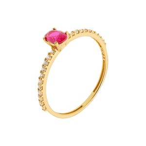 Anel De Ouro 18k Com Zircônia Rubi Rosa