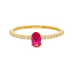Anel De Ouro 18k Com Zircônia Rubi Rosa