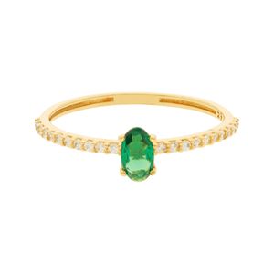 Anel De Ouro 18k Com Zircônia Esmeralda Verde