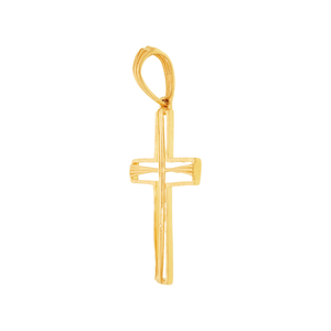 Pingente Cruz De Ouro 18K Com Borda Diamantada 30MM