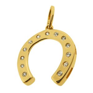 Pingente De Ouro 18K Ferradura Com Pedras de Zircônia