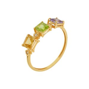 Anel De Ouro 18K Mix Com Três Pedras