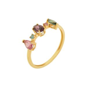 Anel De Ouro 18K Com Pedras