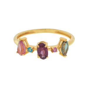 Anel De Ouro 18K Com Pedras