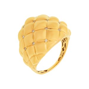 Anel Puff De Ouro 18k  Detalhes em Losango com Zircônia