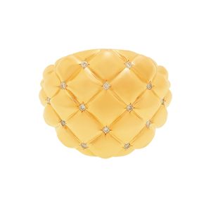 Anel Puff De Ouro 18k  Detalhes em Losango com Zircônia