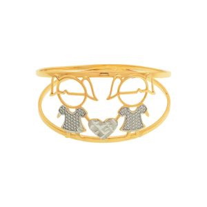 Anel Filhos 2 Meninas De Ouro 18k Bicolor
