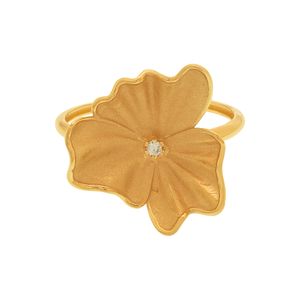 Anel  Flor De Ouro 18k Jateado Com Pedra de Brilhante