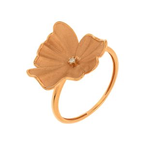 Anel  Flor De Ouro Rose 18k Jateado Com Pedra de Brilhante