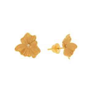 Brinco Flor De Ouro 18k Jateado Com Pedras de Brilhante
