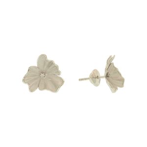 Brinco Flor De Ouro Branco 18k Jateado Com Pedras de Brilhante
