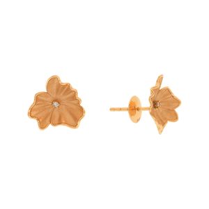 Brinco Flor De Ouro Rose 18k Jateado Com Pedras de Brilhante