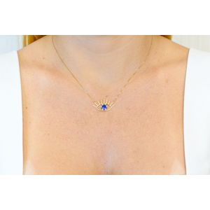 Colar De Ouro 18k Olho Grego Com Zircônia Safira 45cm